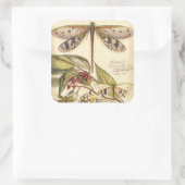 libellen met bladeren en vruchten vierkante sticker (Tas)