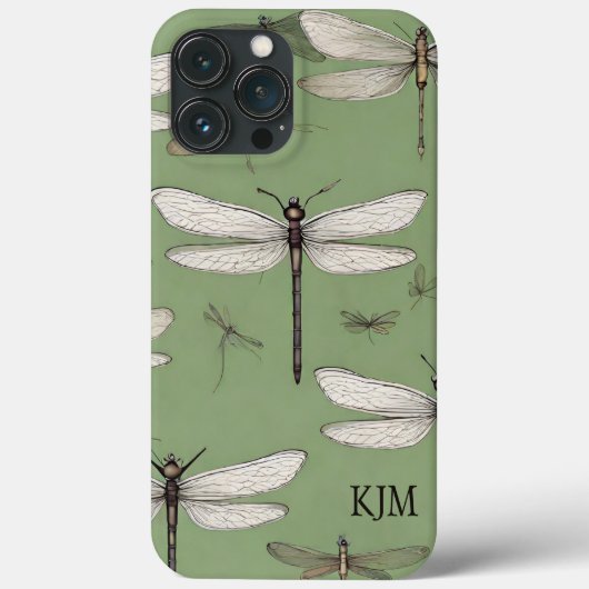 libellen op Sage Green Monogram Case-Mate iPhone Case (Achterkant)