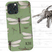 libellen op Sage Green Monogram Case-Mate iPhone Case