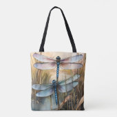 Libellen tussen de staarten en rietjes draagtas (Achterkant)