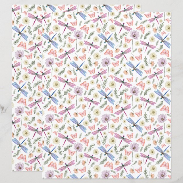 Libellen & Vlinders Scrapbook Papier (Voorkant / Achterkant)