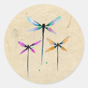 libellen waterverf rustige ronde sticker