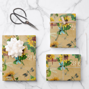 Libellen Zonnebloemen Verjaardag Baby Shower Inpakpapier Vel