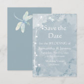Libellule Aquarelle Bleu Vert Save the Date (Devant / Derrière)