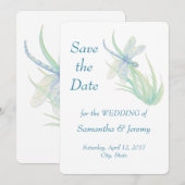 Libellule Aquarelle Bleu Vert Save the Date (Devant / Derrière)