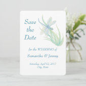 Libellule Aquarelle Bleu Vert Save the Date (Debout devant)