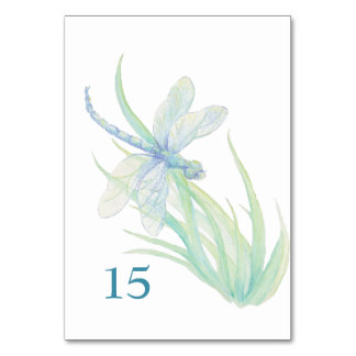 Libellule Aquarelle Bleue Verte Carte de Table Mar