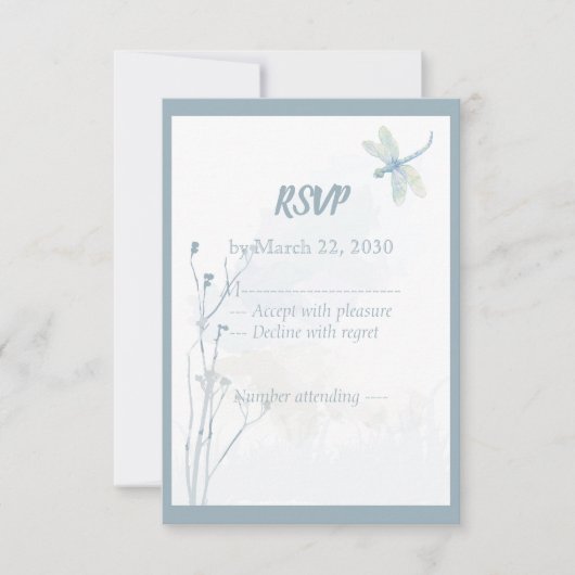 Libellule Bleu Ardoise Simple Végétal Mariage RSVP (Devant)