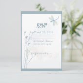 Libellule Bleu Ardoise Simple Végétal Mariage RSVP (Debout devant)