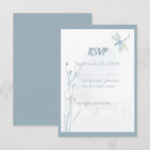 Libellule Bleu Ardoise Simple Végétal Mariage RSVP (Devant / Derrière)