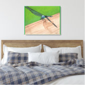 Libellule bleue sur une toile enveloppée de rail (Insitu(Chambre))