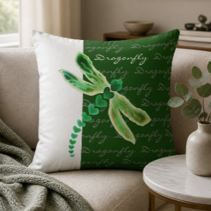 Libellule   Coussin décoratif vert et blanc 20"x20