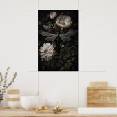 Libellule dans une impression de jardin floral som (Cuisine)