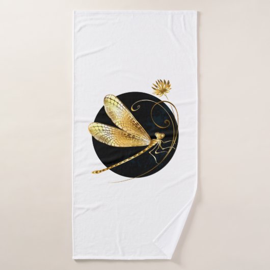 libellule d'or en cercle noir (Serviette de bain)