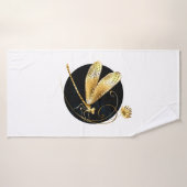 libellule d'or en cercle noir (Serviette de bain)