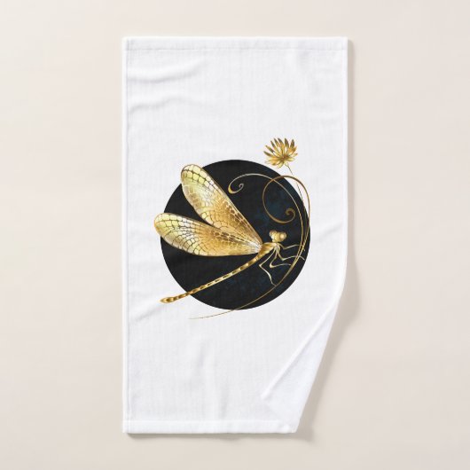 libellule d'or en cercle noir (Serviette à main)