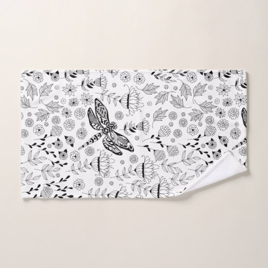 libellule et fleurs (Serviette à main)
