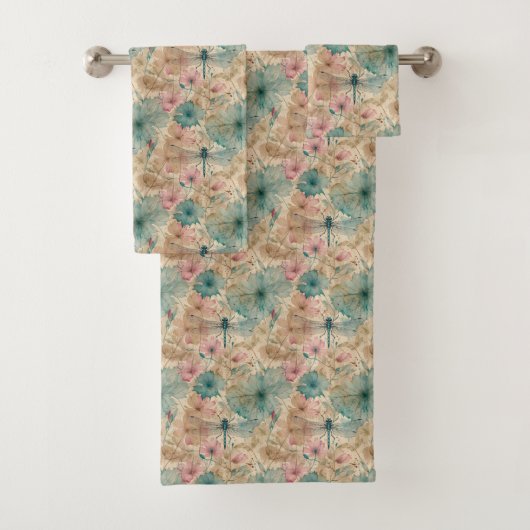 Libellule Fleurs Aquarelle Rose Turquoise Beige (En situation)