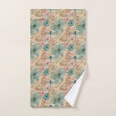 Libellule Fleurs Aquarelle Rose Turquoise Beige (Serviette à main)