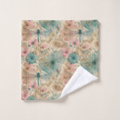 Libellule Fleurs Aquarelle Rose Turquoise Beige (Gant de toilette)