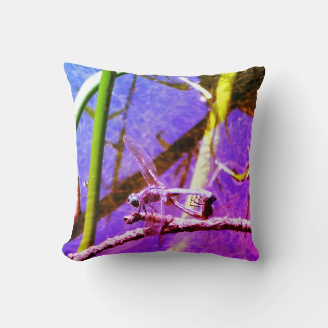 libellule verte et turquoise, coussin arc-en-ciel (Recto)