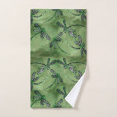 Libellules à ailes violettes sur fond vert doux (Serviette à main)