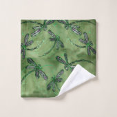 Libellules à ailes violettes sur fond vert doux (Gant de toilette)