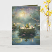 Libellules et grenouilles dans une carte d'anniver (Fleur jaune)
