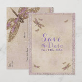 Libellules violettes et dorées Faire-part de réser (Devant / Derrière)