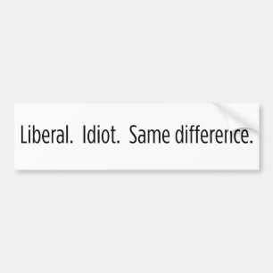 Liberaal. Idioot. Eerste verschil. Bumpersticker