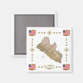 Liberia Map + Flags Magnet Magneet (Voorkant / Achterkant)