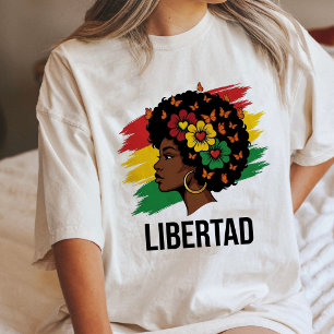 Libertad Zwarte Vrouw Met Vlinders En Bloemen Tri-Blend Shirt