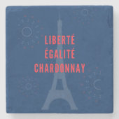 Liberté Égalité Chardonnay Grappige Eiffeltoren Wi Stenen Onderzetter (Voorkant)