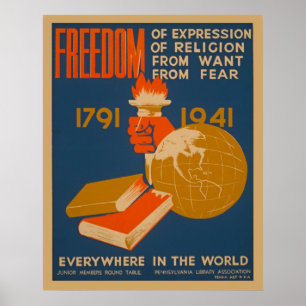 Liberté Partout Dans Le Monde Poster vintage WPA