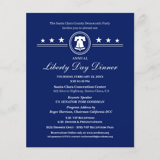 Liberty Day Dinner Political Fundraiser Invitation (Voorkant)