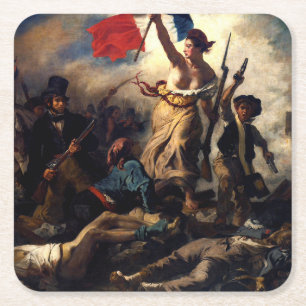 Liberty Leading the People, Eugene Delacroix Vierkante Kartonnen Onderzetter