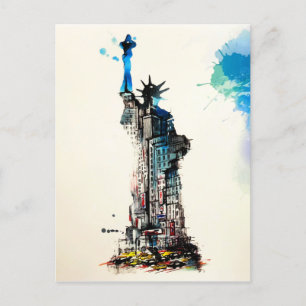 Liberty New York City Travel Love Waterverf Feestdagenkaart