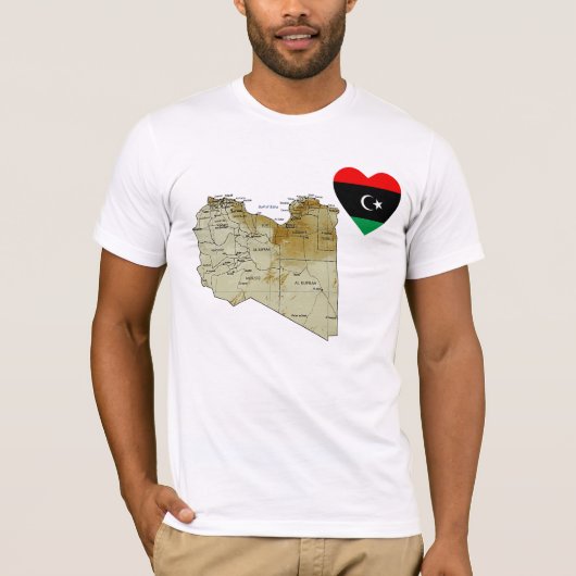 Libische vlag — Hart en kaart T-Shirt (Voorkant)