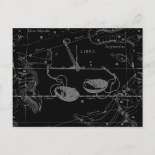 Libra Constellation Hevelius 1690 Map on Black Briefkaart