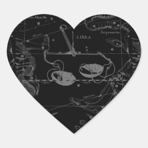 Libra Constellation Hevelius 1690 Map on Black Hart Sticker