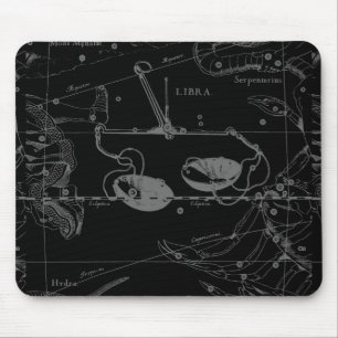 Libra Constellation Hevelius 1690 Map on Black Muismat