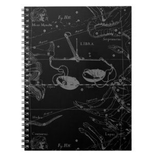 Libra Constellation Hevelius 1690 Map on Black Notitieboek