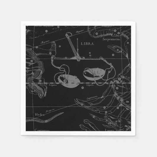 Libra Constellation Hevelius 1690 Map on Black Servetten (Voorkant)