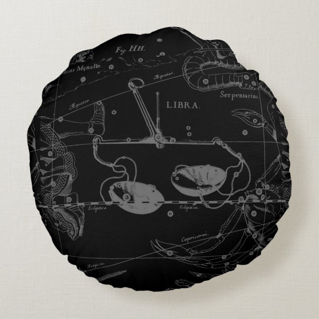Libra Constellation Hevelius circa 1690 Rond Kussen (Achterkant)