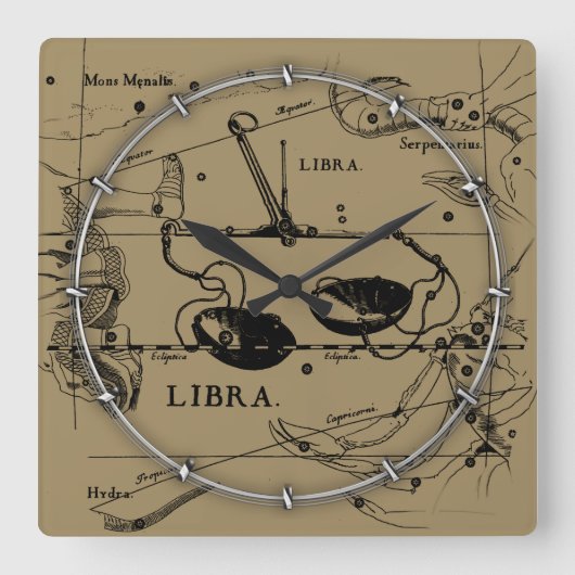Libra Constellation Map Hevelius 1690 Decor Vierkante Klok (Voorkant)
