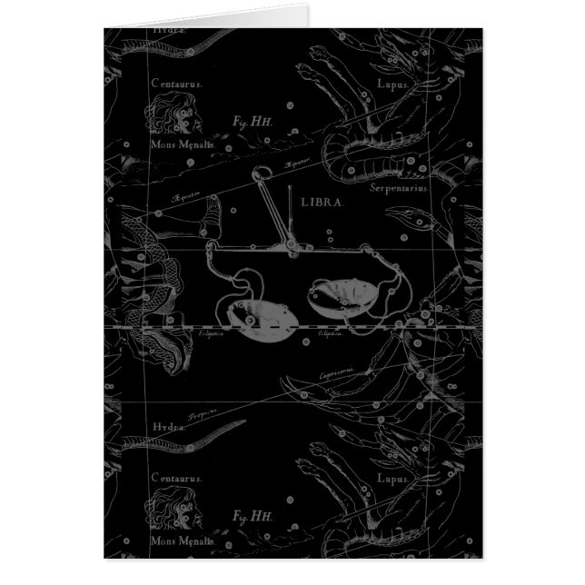 Libra Constellation Map Hevelius 1690 op zwart (Voorkant)