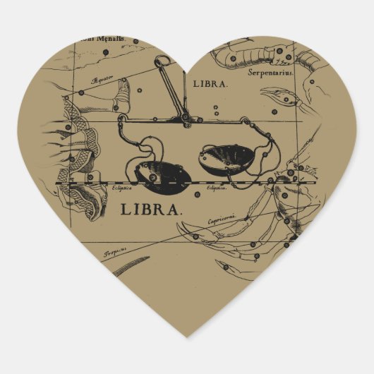 Libra Constellation Map Hevelius circa 1690 Hart Sticker (Voorkant)