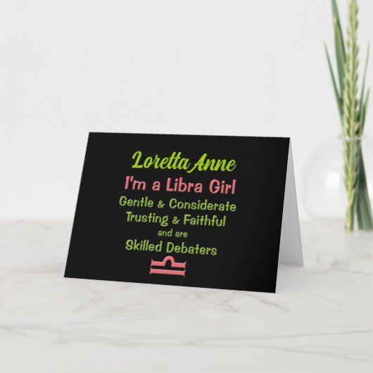 Libra Girl Pink Green and Black Blank Notitiekaartje (Voorkant)