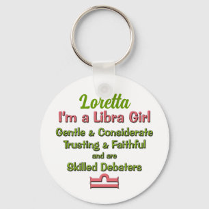 Libra Girl Star Sign Pink and Green Zodiac Sleutelhanger