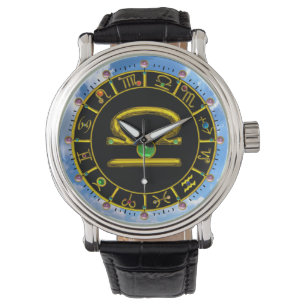 LIBRA GOLD ZODIAC BIRTHDAY JEWEL, Astrologische gr Horloge
